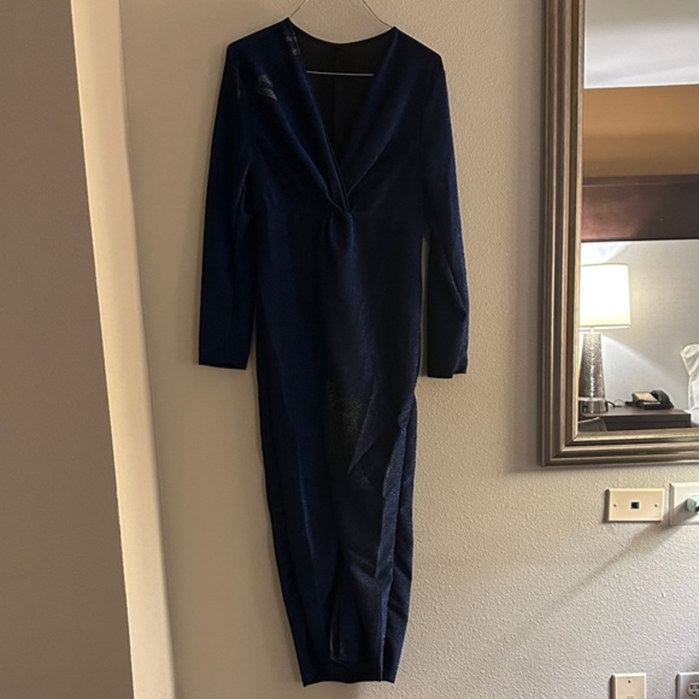 NWT SHEIN Midnight Blue, Black & Silver Shimmer Long Sleeve Dress 🌙